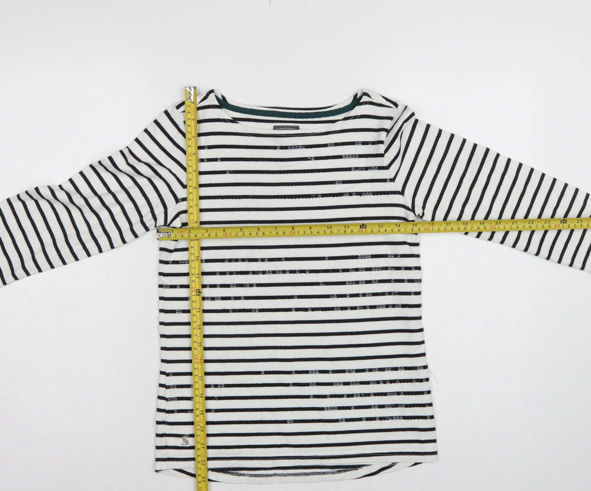 Joules Women White Black Striped Boat Neck Cotton Long Sleeve Top UK 6