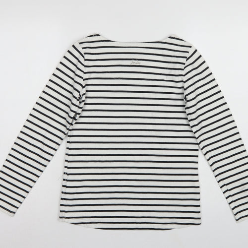 Joules Women White Black Striped Boat Neck Cotton Long Sleeve Top UK 6