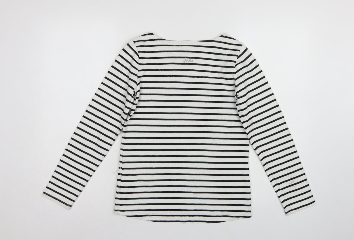Joules Women White Black Striped Boat Neck Cotton Long Sleeve Top UK 6