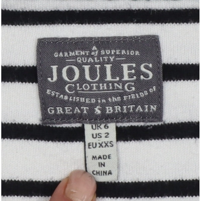 Joules Women White Black Striped Boat Neck Cotton Long Sleeve Top UK 6