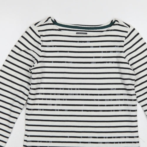 Joules Women White Black Striped Boat Neck Cotton Long Sleeve Top UK 6