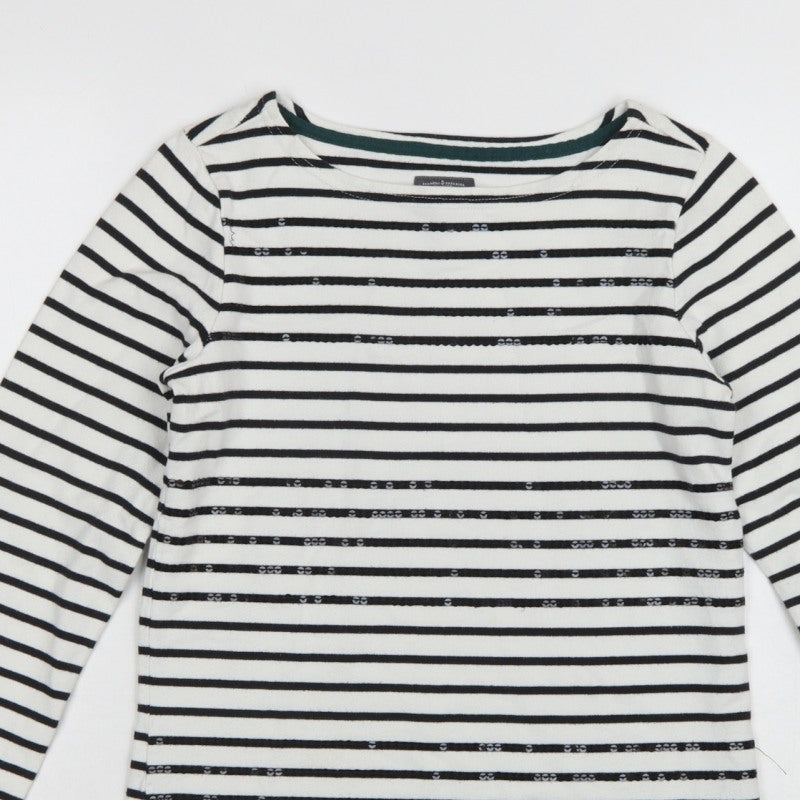 Joules Women White Black Striped Boat Neck Cotton Long Sleeve Top UK 6
