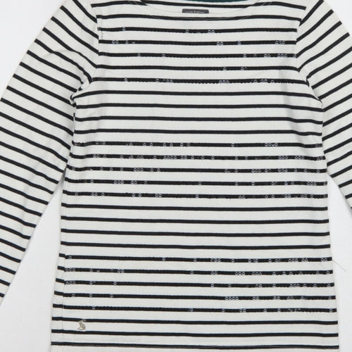 Joules Women White Black Striped Boat Neck Cotton Long Sleeve Top UK 6