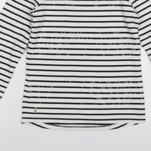 Joules Women White Black Striped Boat Neck Cotton Long Sleeve Top UK 6