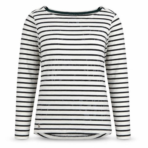 Joules Women White Black Striped Boat Neck Cotton Long Sleeve Top UK 6
