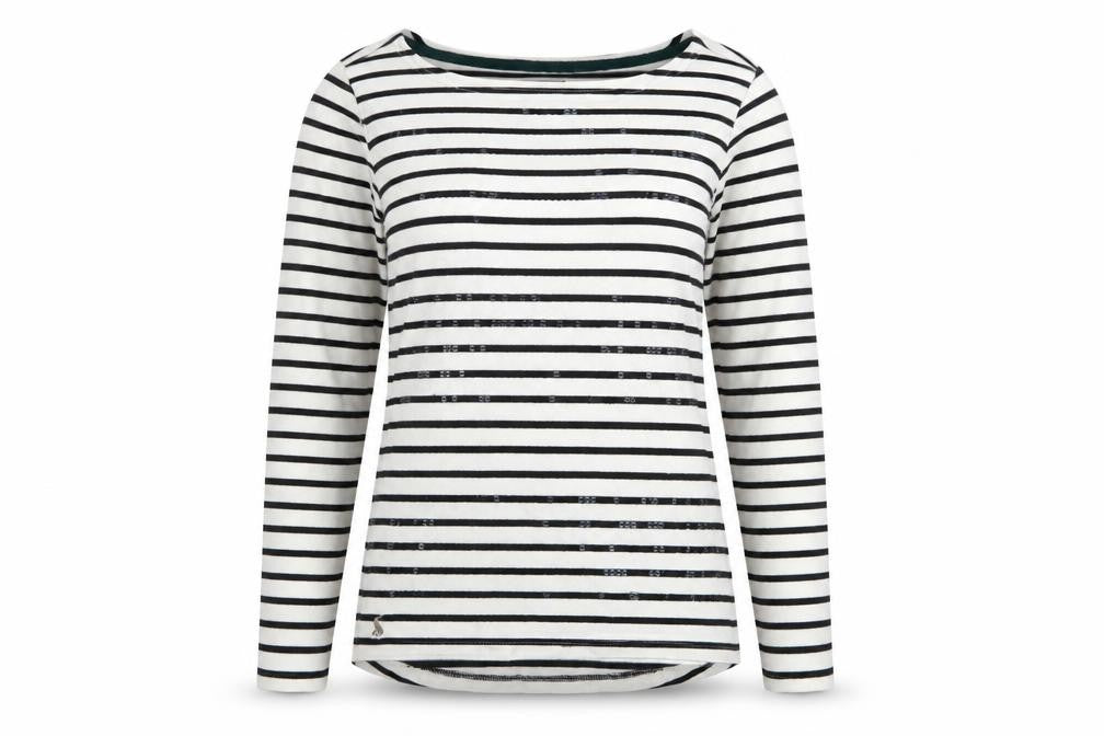 Joules Women White Black Striped Boat Neck Cotton Long Sleeve Top UK 6