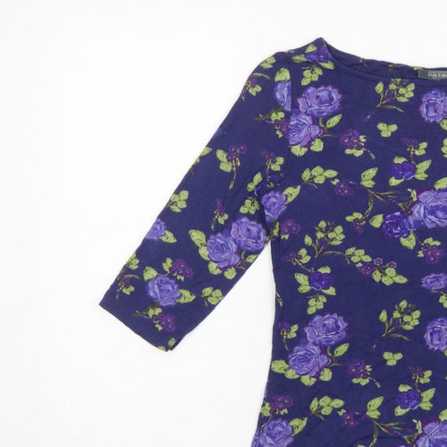 Lily & Me Women Blue Floral Viscose Jersey Tunic Top UK 10 3/4 Sleeve