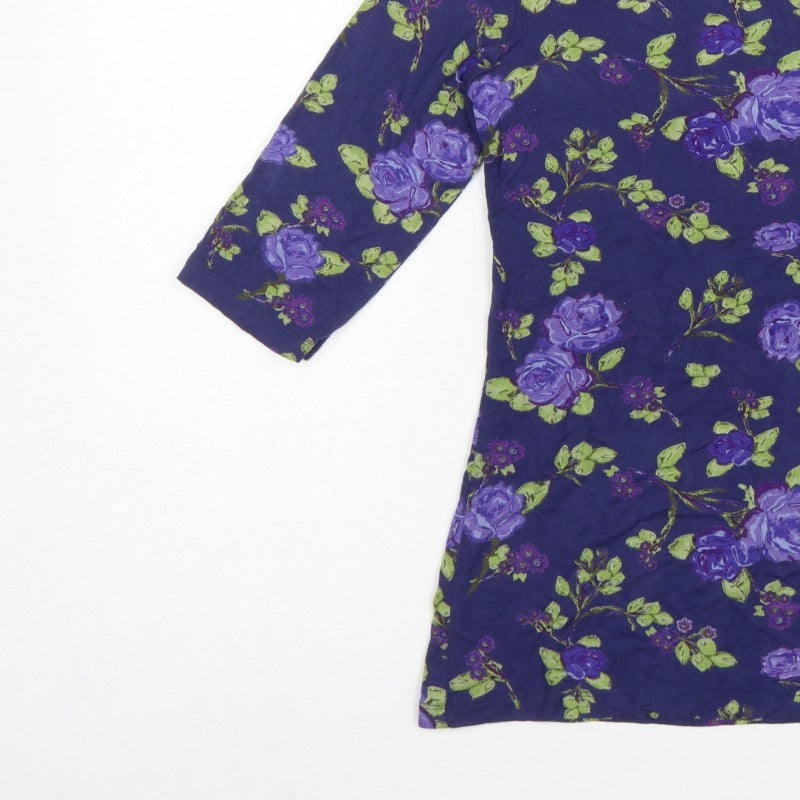 Lily & Me Women Blue Floral Viscose Jersey Tunic Top UK 10 3/4 Sleeve