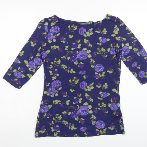 Lily & Me Women Blue Floral Viscose Jersey Tunic Top UK 10 3/4 Sleeve