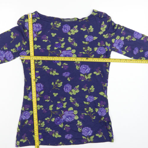 Lily & Me Women Blue Floral Viscose Jersey Tunic Top UK 10 3/4 Sleeve