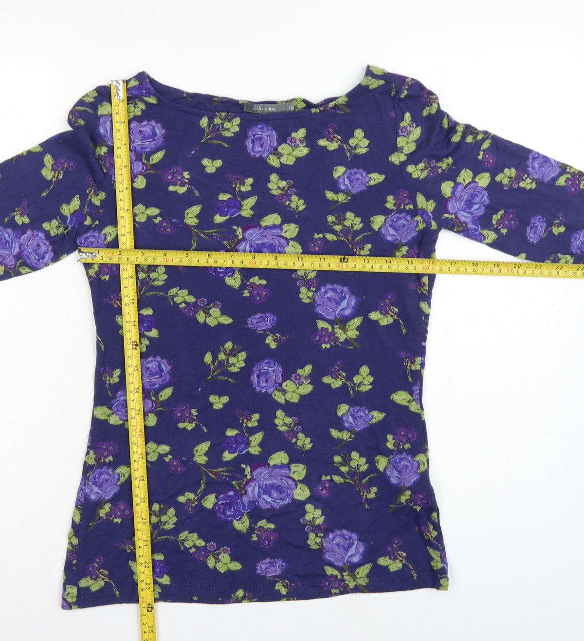 Lily & Me Women Blue Floral Viscose Jersey Tunic Top UK 10 3/4 Sleeve
