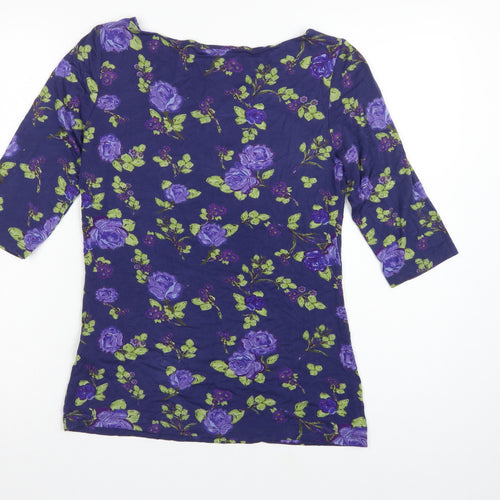 Lily & Me Women Blue Floral Viscose Jersey Tunic Top UK 10 3/4 Sleeve