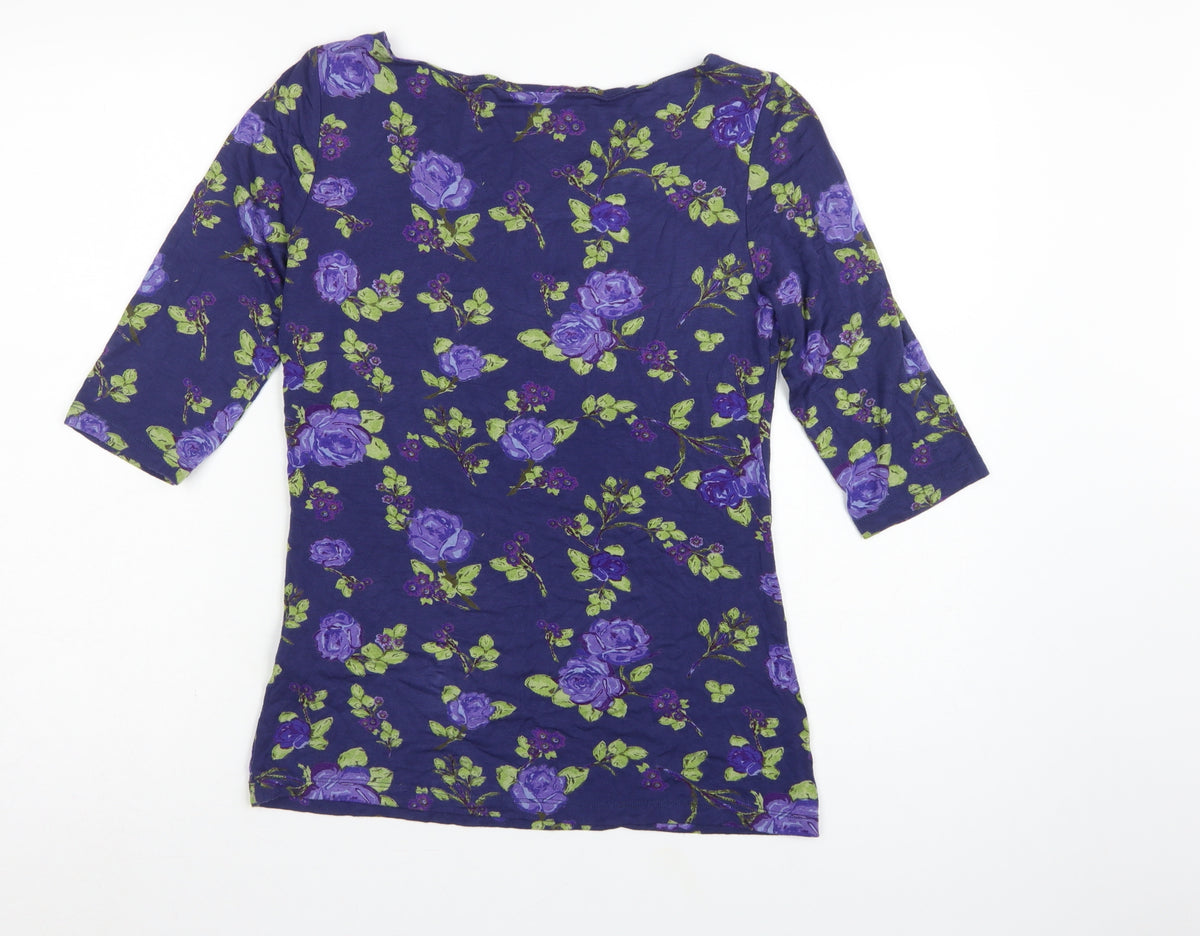 Lily & Me Women Blue Floral Viscose Jersey Tunic Top UK 10 3/4 Sleeve