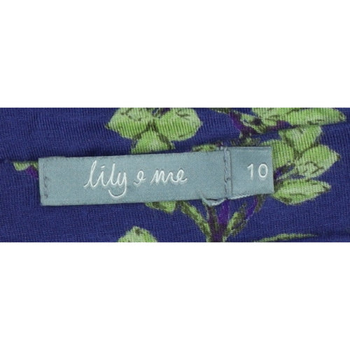 Lily & Me Women Blue Floral Viscose Jersey Tunic Top UK 10 3/4 Sleeve