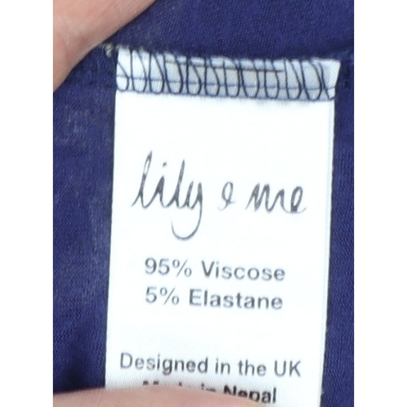 Lily & Me Women Blue Floral Viscose Jersey Tunic Top UK 10 3/4 Sleeve