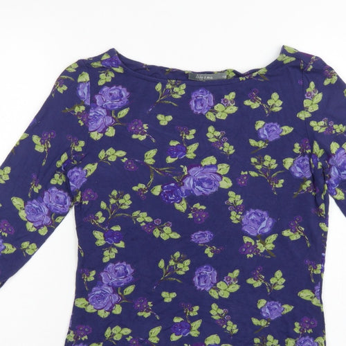 Lily & Me Women Blue Floral Viscose Jersey Tunic Top UK 10 3/4 Sleeve