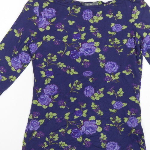 Lily & Me Women Blue Floral Viscose Jersey Tunic Top UK 10 3/4 Sleeve