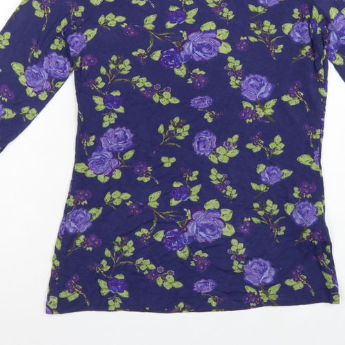 Lily & Me Women Blue Floral Viscose Jersey Tunic Top UK 10 3/4 Sleeve