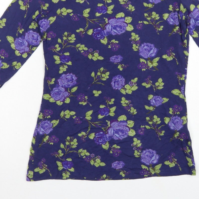Lily & Me Women Blue Floral Viscose Jersey Tunic Top UK 10 3/4 Sleeve