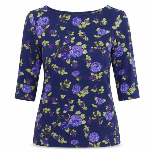 Lily & Me Women Blue Floral Viscose Jersey Tunic Top UK 10 3/4 Sleeve