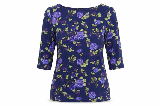Lily & Me Women Blue Floral Viscose Jersey Tunic Top UK 10 3/4 Sleeve