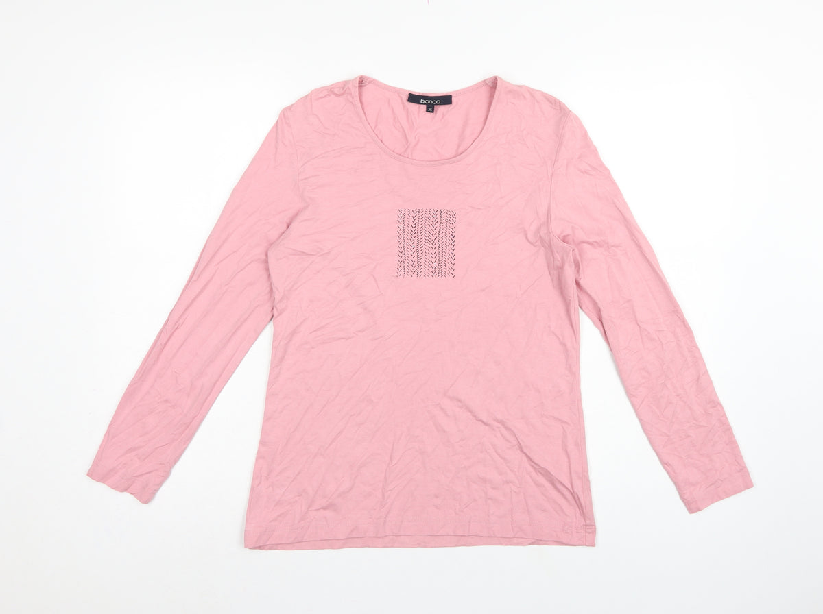 Bianca Women Pink UK 8 Basic Scoop Neck Stretch Jersey Long Sleeve Top