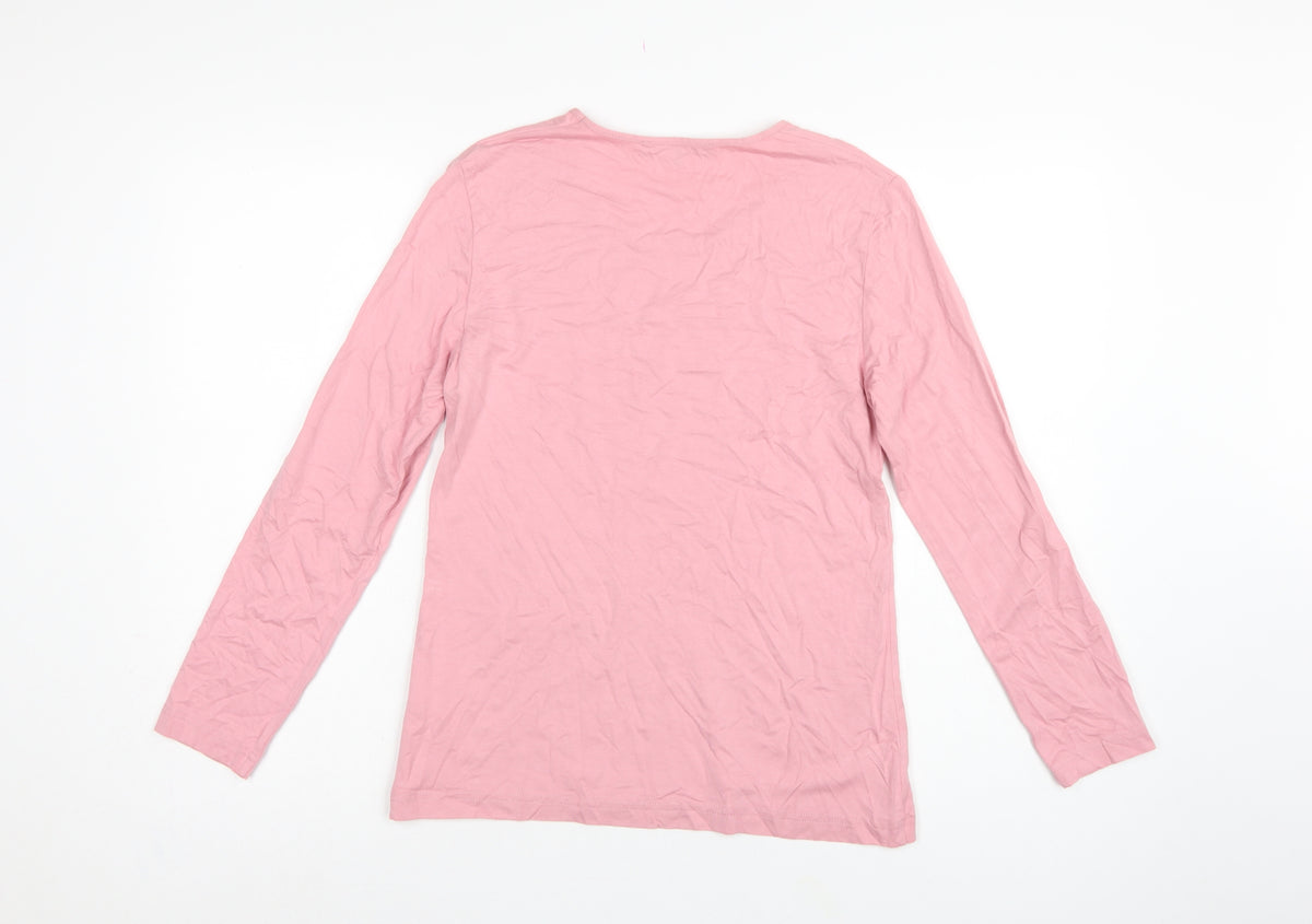 Bianca Women Pink UK 8 Basic Scoop Neck Stretch Jersey Long Sleeve Top