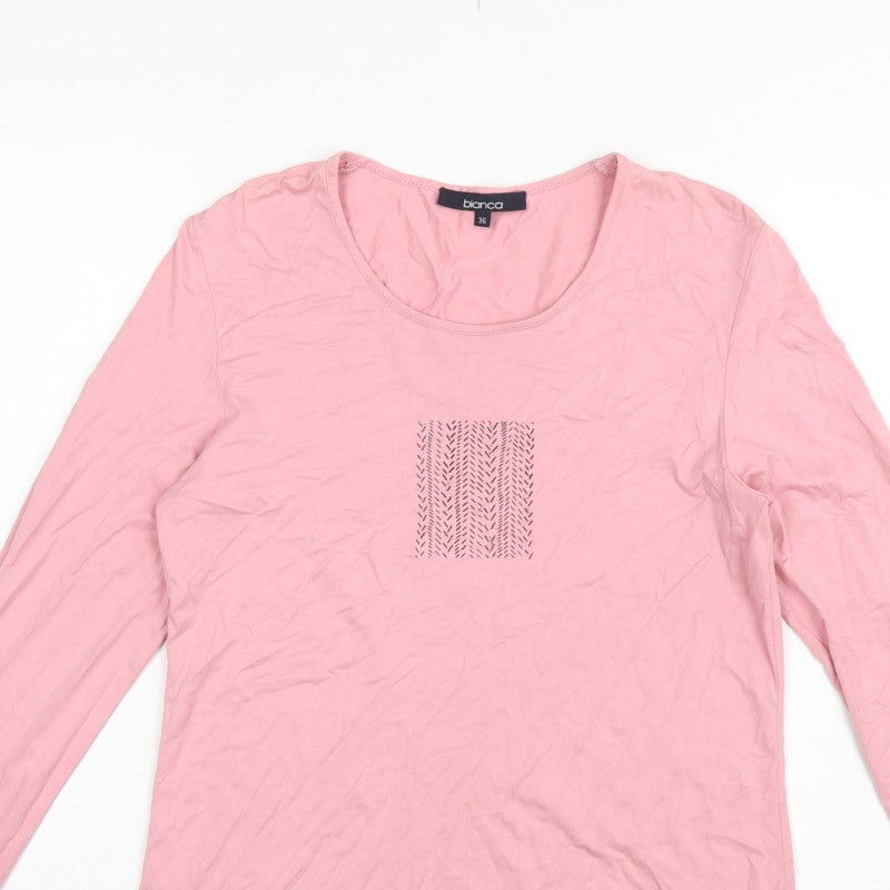 Bianca Women Pink UK 8 Basic Scoop Neck Stretch Jersey Long Sleeve Top