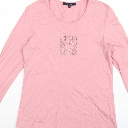 Bianca Women Pink UK 8 Basic Scoop Neck Stretch Jersey Long Sleeve Top