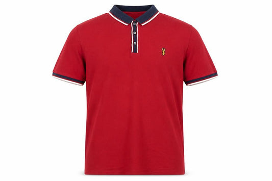 Next Men’s Red XL Cotton Piqué Polo Shirt Navy Trim Embroidered Logo