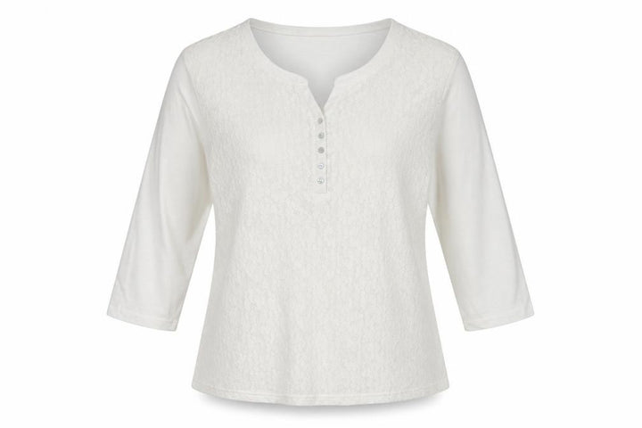 BM Casual Women’s Ivory Lace Henley Top Size 24 3/4 Sleeve