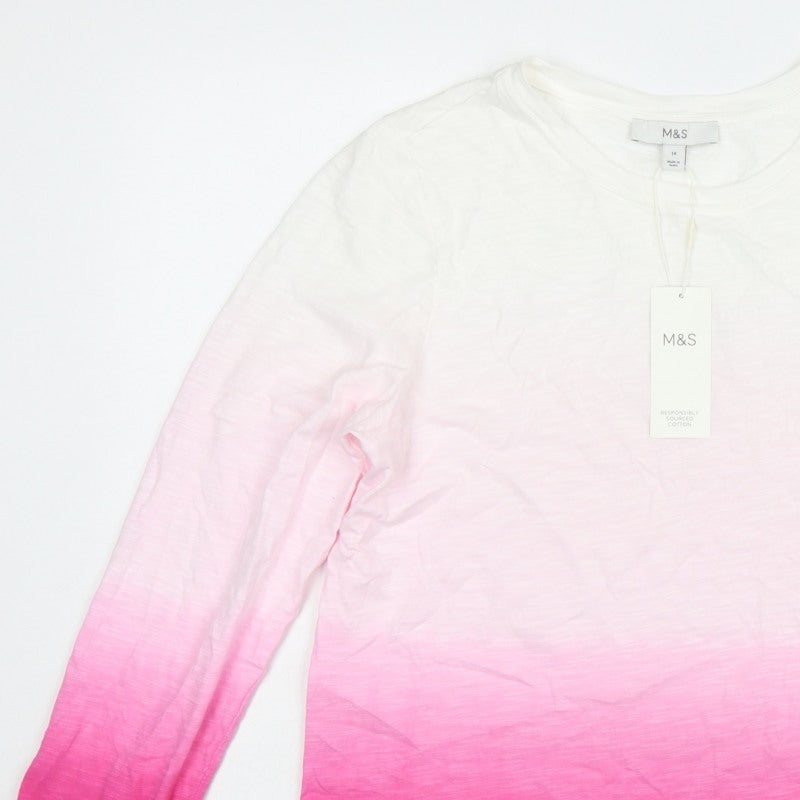 Marks and Spencer Women Pink Ombre Long Sleeve Basic T-Shirt Size 14