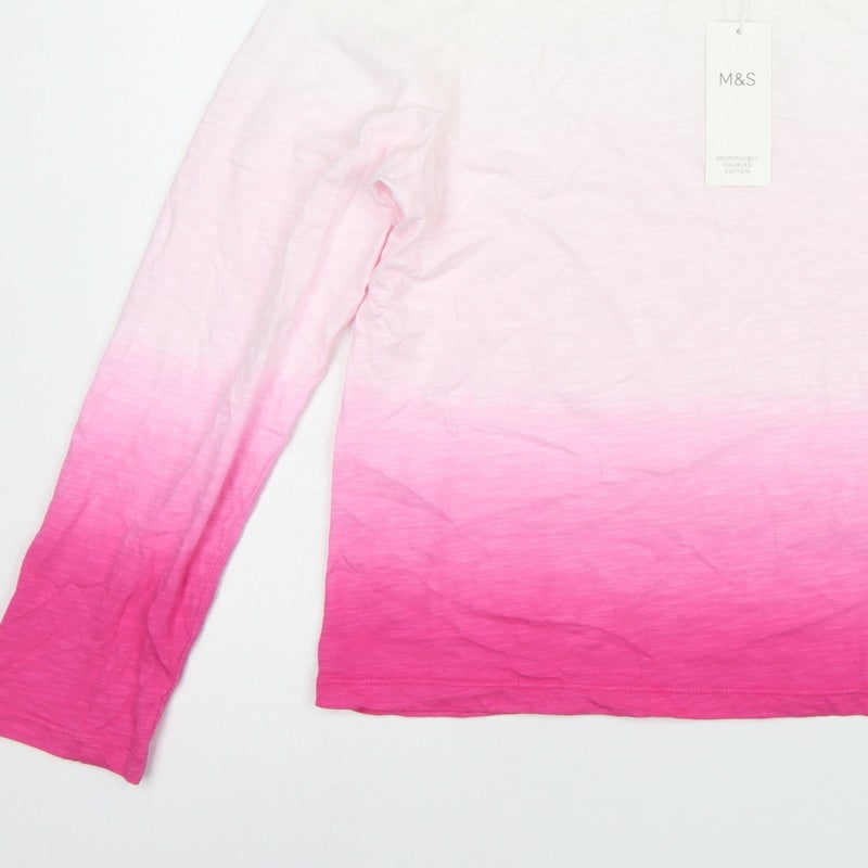 Marks and Spencer Women Pink Ombre Long Sleeve Basic T-Shirt Size 14