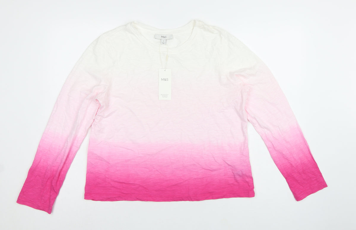 Marks and Spencer Women Pink Ombre Long Sleeve Basic T-Shirt Size 14