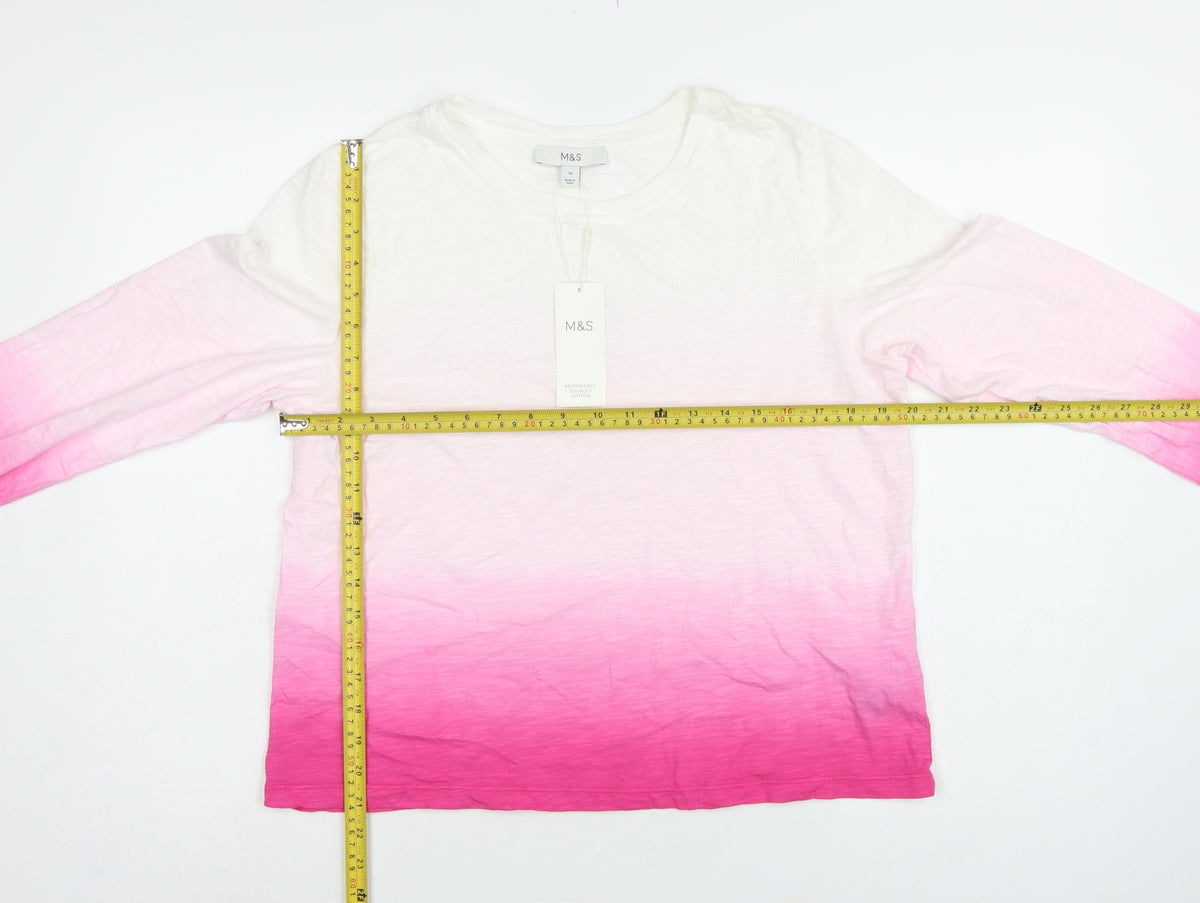 Marks and Spencer Women Pink Ombre Long Sleeve Basic T-Shirt Size 14