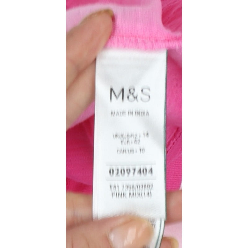 Marks and Spencer Women Pink Ombre Long Sleeve Basic T-Shirt Size 14