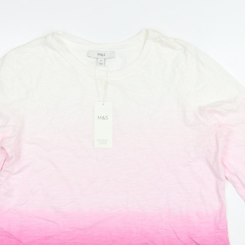 Marks and Spencer Women Pink Ombre Long Sleeve Basic T-Shirt Size 14