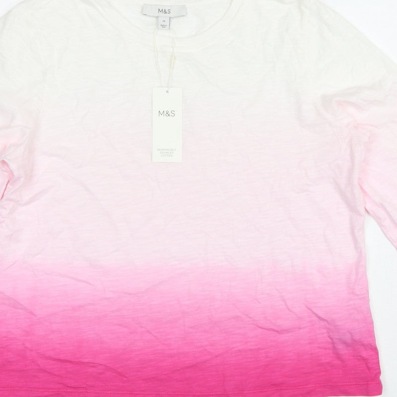 Marks and Spencer Women Pink Ombre Long Sleeve Basic T-Shirt Size 14