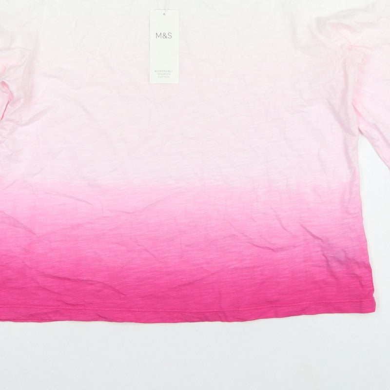 Marks and Spencer Women Pink Ombre Long Sleeve Basic T-Shirt Size 14