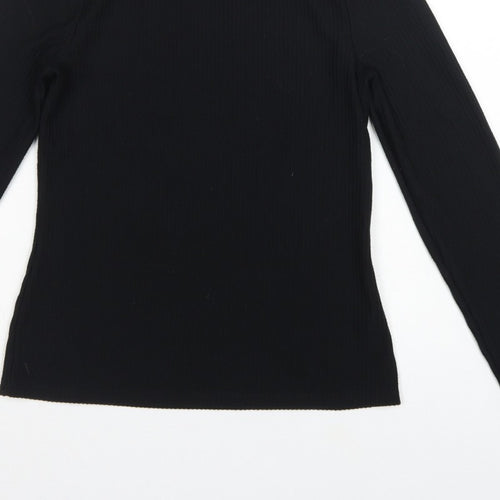 Mint Velvet Women Black S Ribbed Mock Neck Long Sleeve Jersey Top