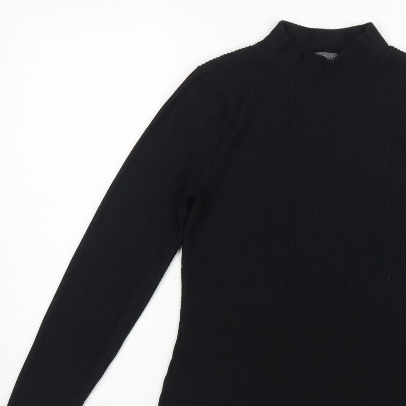 Mint Velvet Women Black S Ribbed Mock Neck Long Sleeve Jersey Top