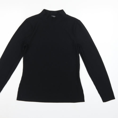 Mint Velvet Women Black S Ribbed Mock Neck Long Sleeve Jersey Top
