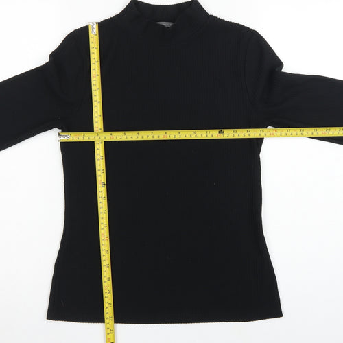 Mint Velvet Women Black S Ribbed Mock Neck Long Sleeve Jersey Top