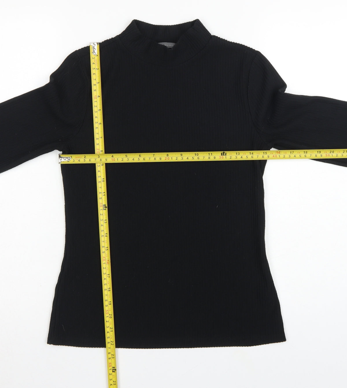 Mint Velvet Women Black S Ribbed Mock Neck Long Sleeve Jersey Top