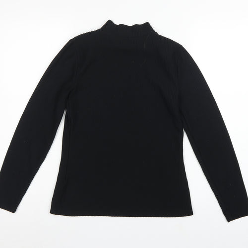 Mint Velvet Women Black S Ribbed Mock Neck Long Sleeve Jersey Top