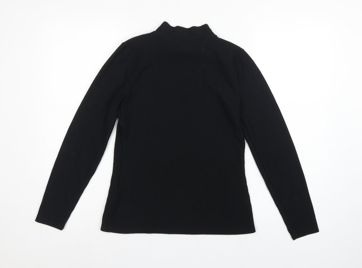 Mint Velvet Women Black S Ribbed Mock Neck Long Sleeve Jersey Top