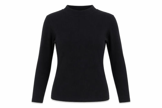 Mint Velvet Women Black S Ribbed Mock Neck Long Sleeve Jersey Top