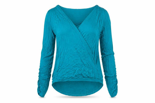 Klass Women’s Blue Size S Wrap V-Neck Long Sleeve Jersey Blouse