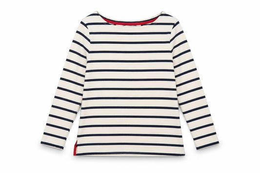 Laura Ashley Women Ivory Navy Stripe Boat Neck 3/4 Sleeve Top UK 10