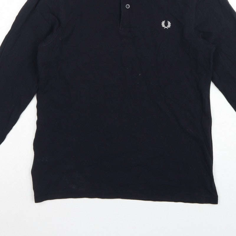 Fred Perry Teens Black L Long Sleeve Cotton Logo Polo Shirt